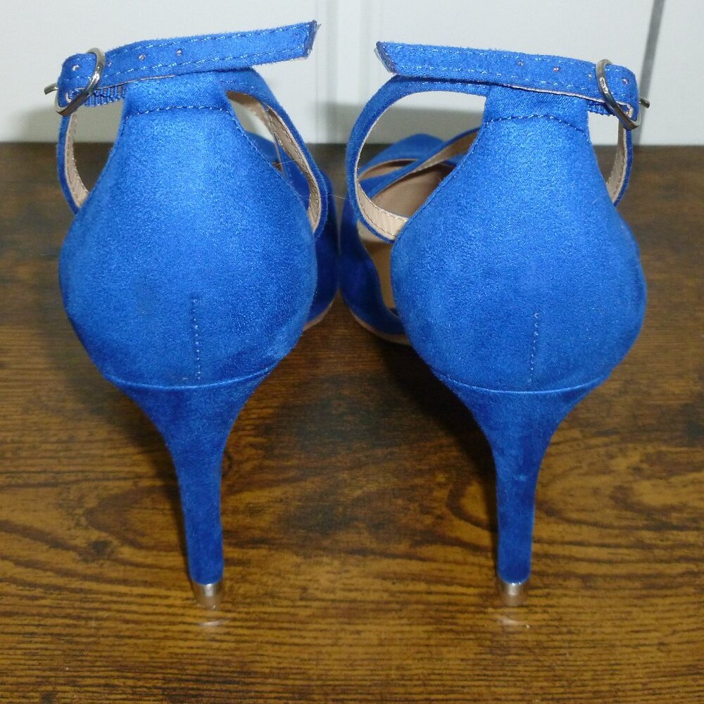 Kelly & Katie Bright Blue Pointed Closed Toe Pumps w/Adjustable Ankle Straps - Picture 12 of 16